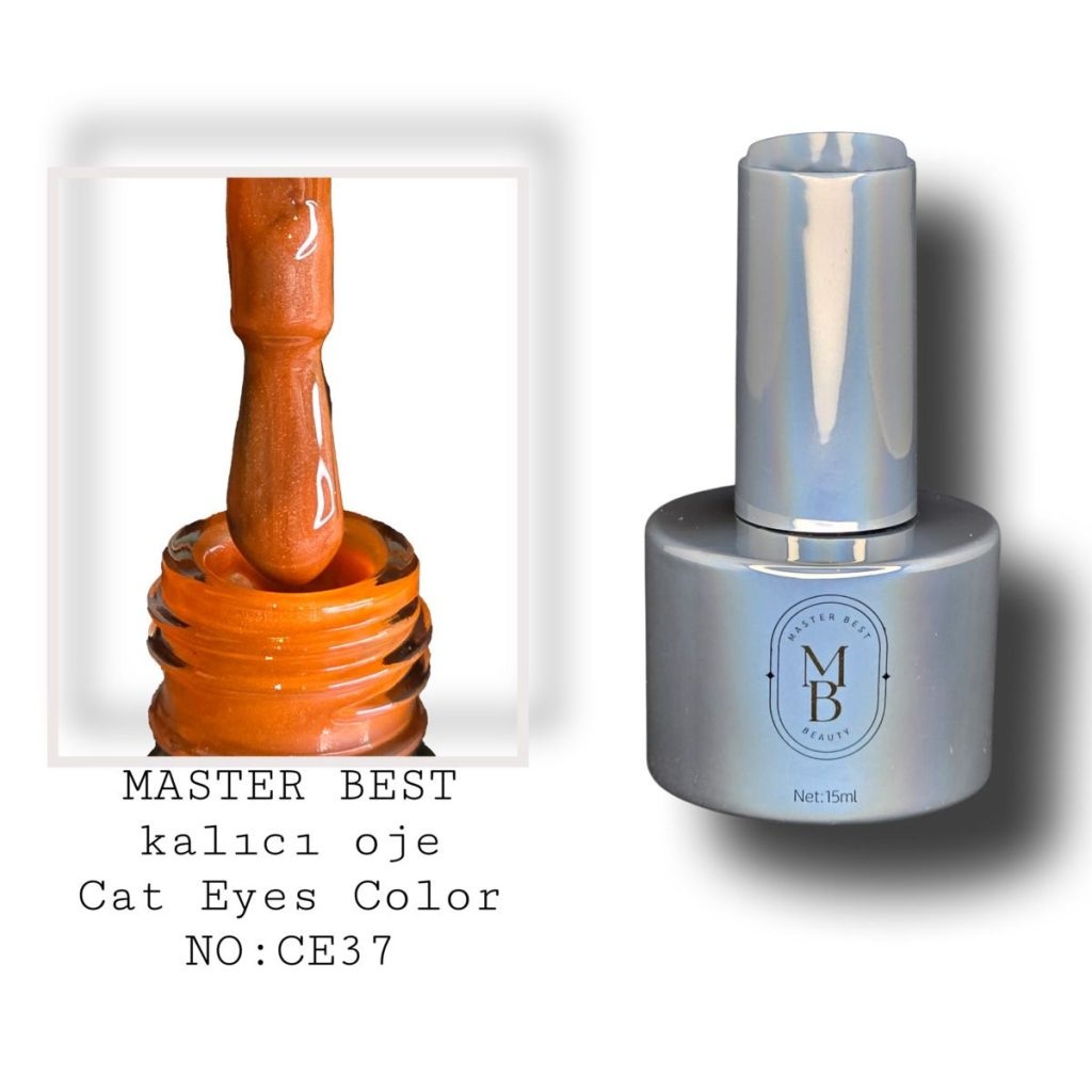 Masterbest canlı turuncu-kırmızı kedi gözü kalıcı oje CE37 15ml