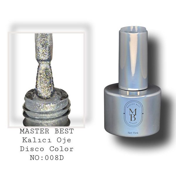Masterbest disco kalıcı oje 15ml 008D gümüş holografik