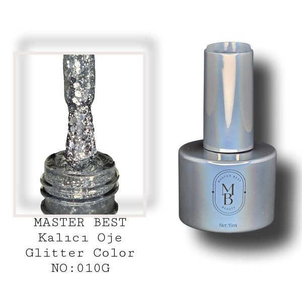 Masterbest kalıcı oje 15ml 010G orta boy gümüş simli şişe