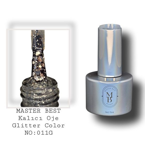 Masterbest kalıcı oje 15ml 011G iri gümüş siyah simli şişe