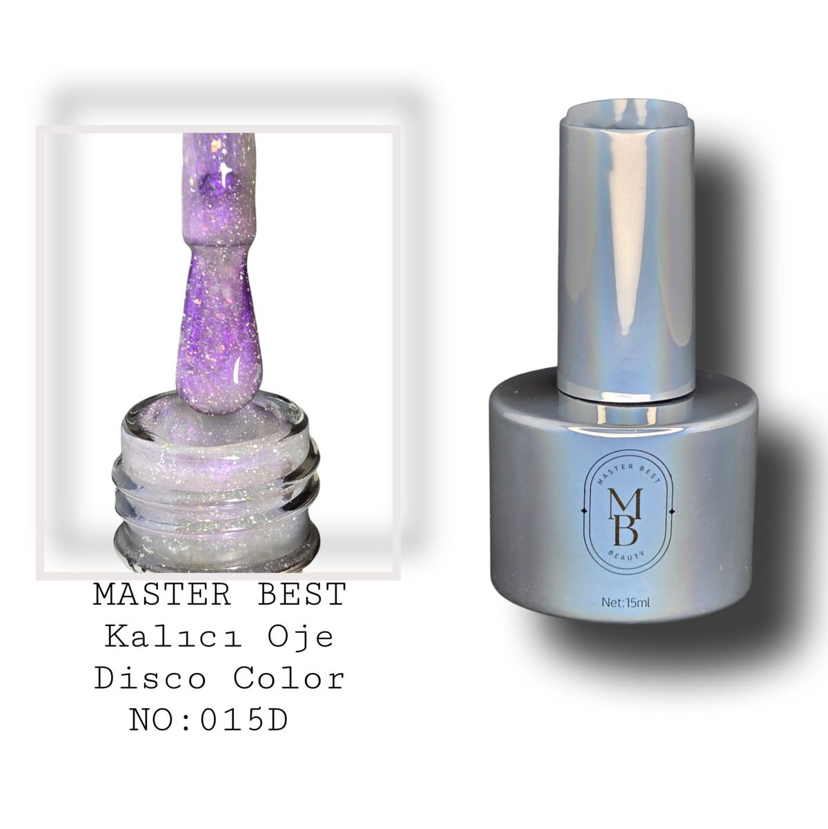Masterbest disco kalıcı oje 15ml 015D lavanta mor gümüş