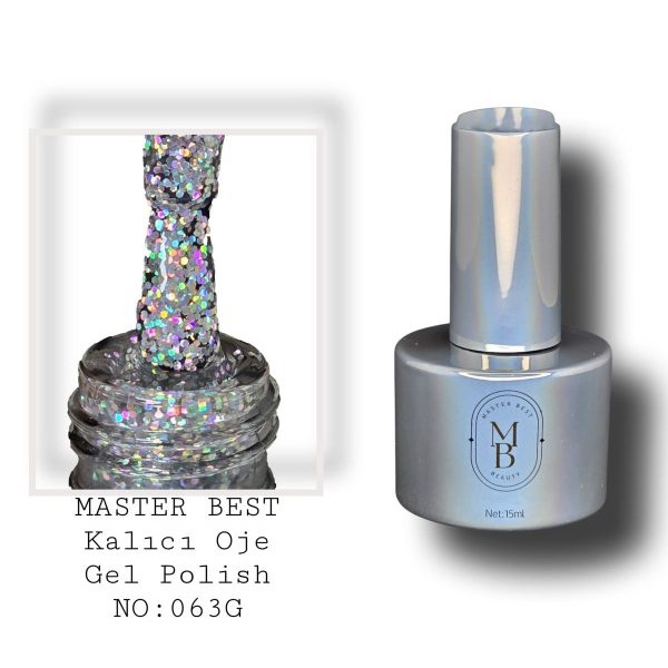 Masterbest kalıcı oje 15ml 063G gümüş beyaz holografik simli şişe