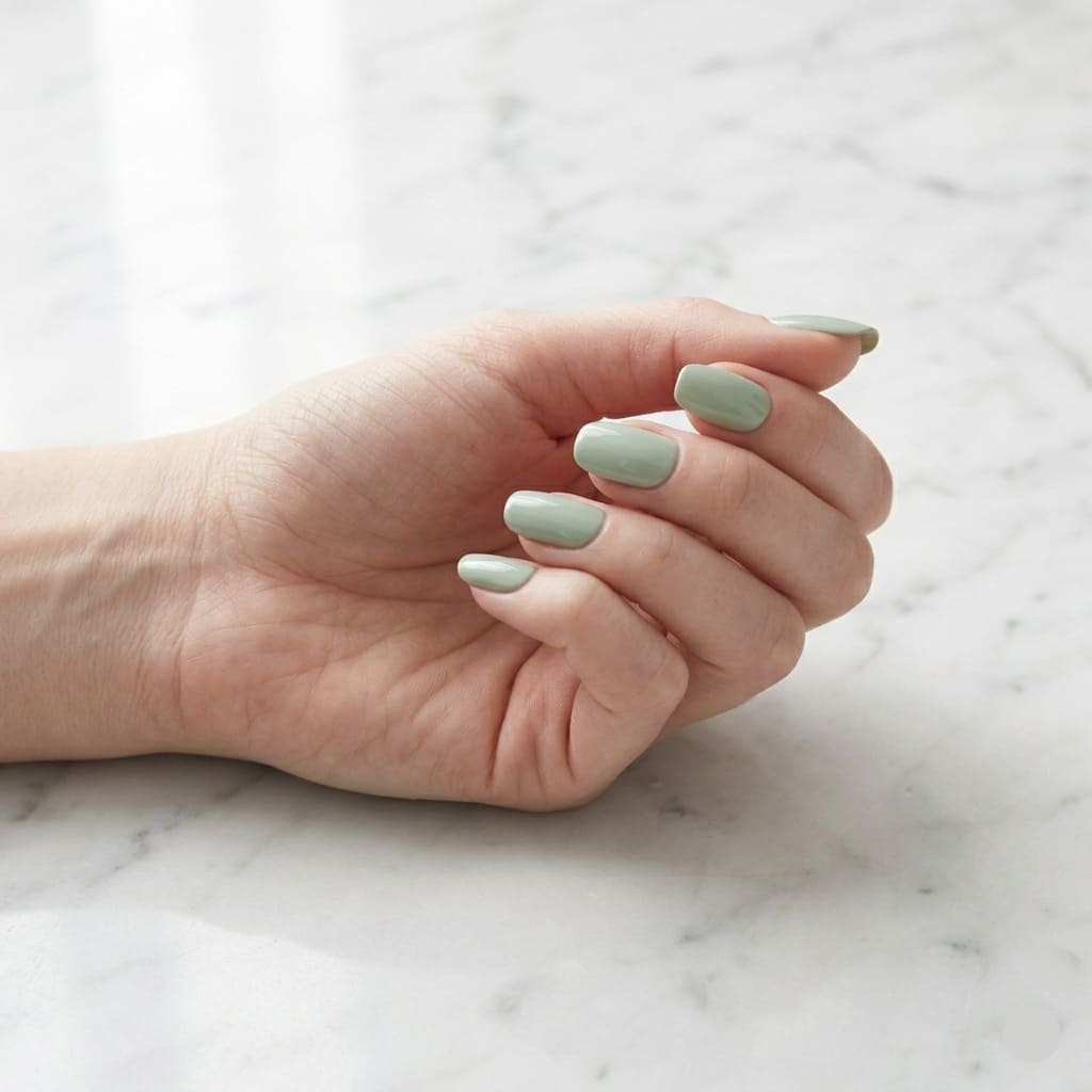 Soft adaçayı mint kalıcı oje uygulanmış bakımlı eller, No.065