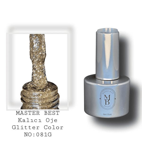 Masterbest kalıcı oje 15ml 081G şampanya altın simli şişe