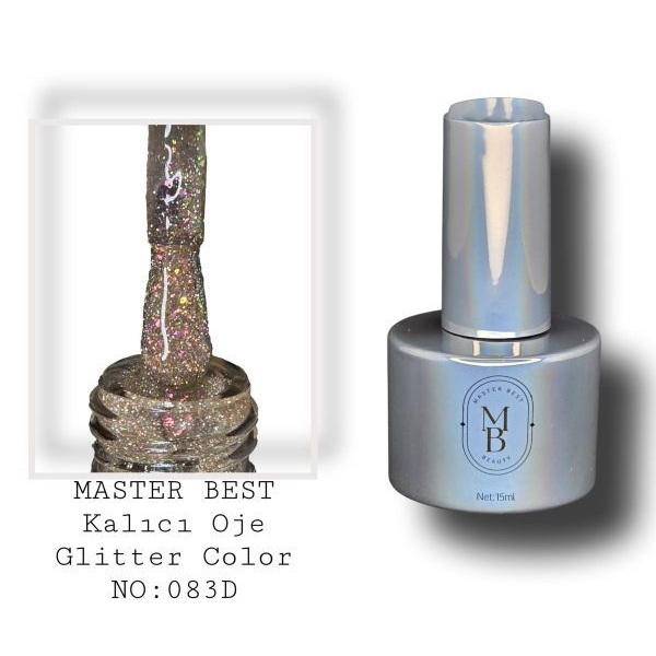 Masterbest disco kalıcı oje 15ml 083D çok renkli holografik şeffaf