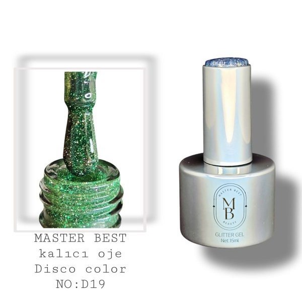 Masterbest disco kalıcı oje 15ml DD19 zengin saf yeşil aqua gümüş holografik