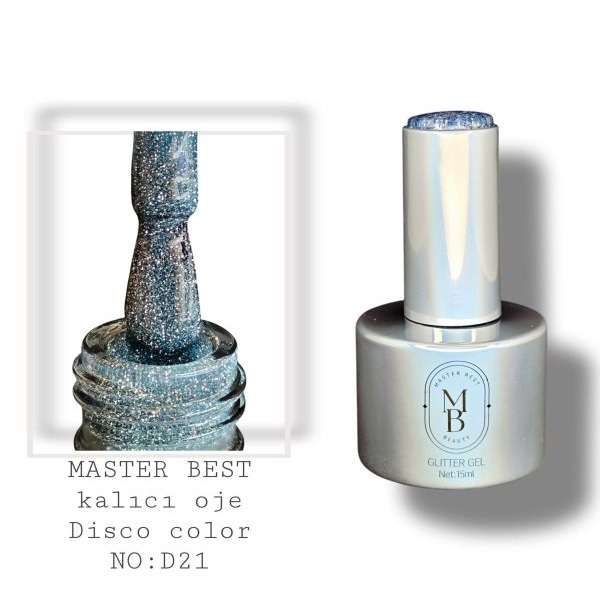 Masterbest disco kalıcı oje 15ml DD21 orta teal gri aqua beyaz holografik