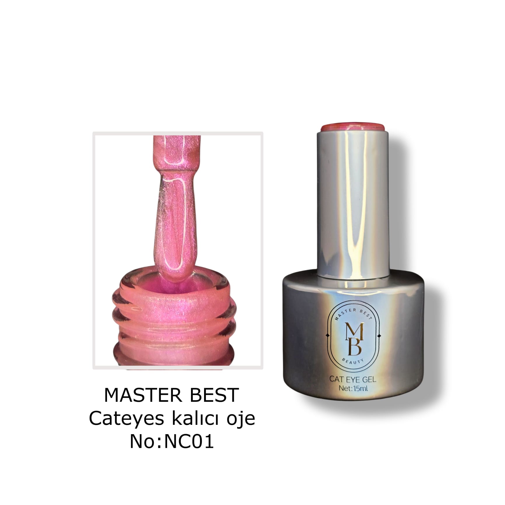Masterbest canlı magenta-pembe sedef kedi gözü kalıcı oje NC01 15ml