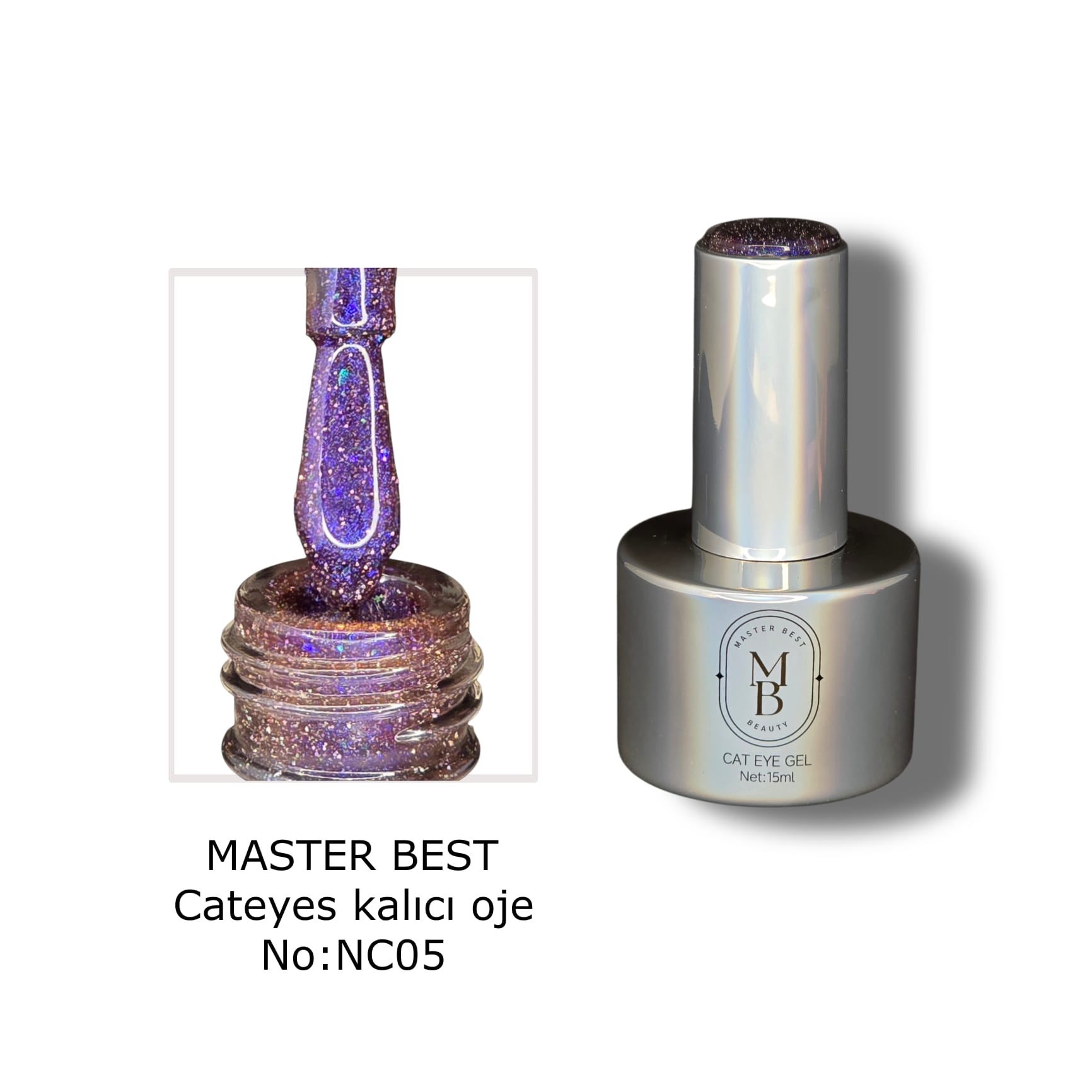 Masterbest koyu kahve-mor simli kedi gözü kalıcı oje NC05 15ml