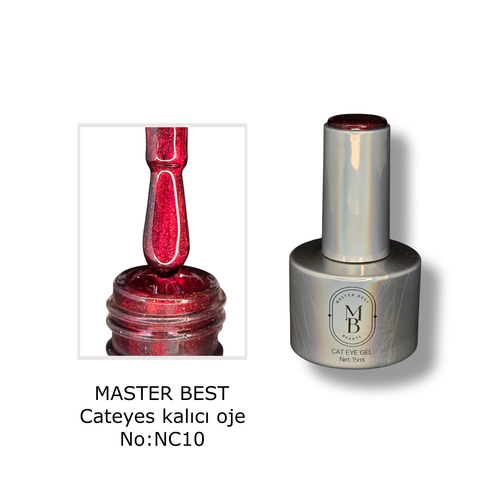 Masterbest koyu yakut kırmızı kedi gözü kalıcı oje NC10 15ml