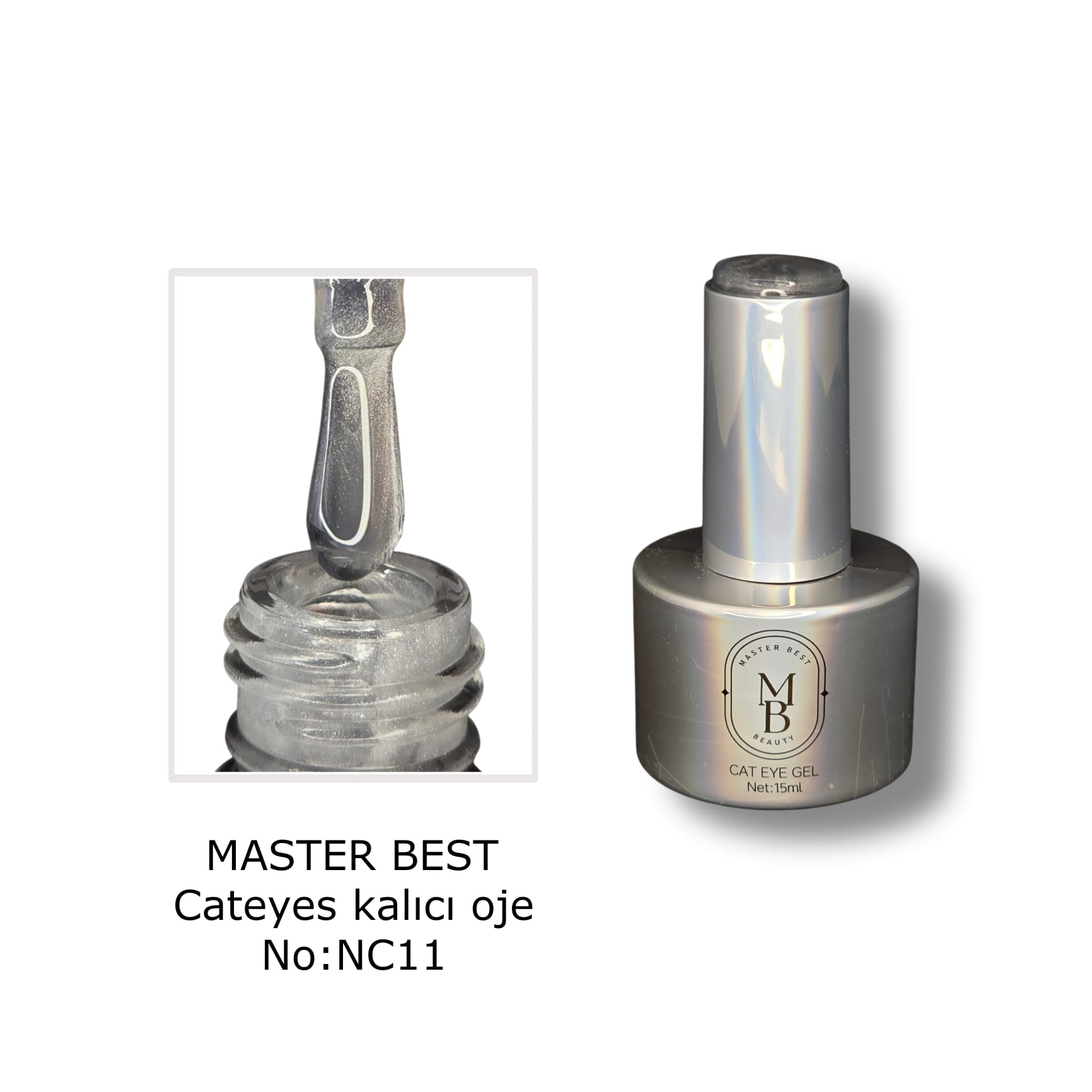 Masterbest buz gri-gümüş kedi gözü kalıcı oje NC11 15ml